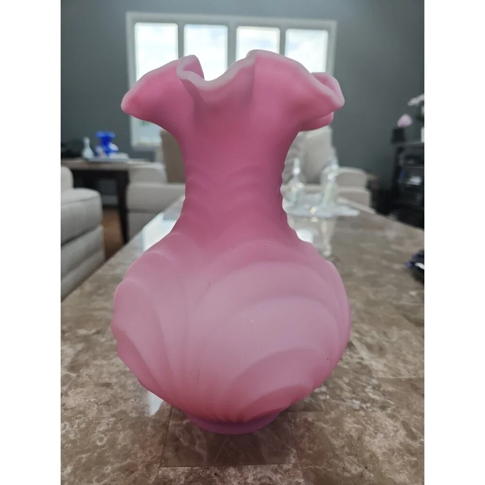VTG Fenton Rose Pink Satin Vase 8
